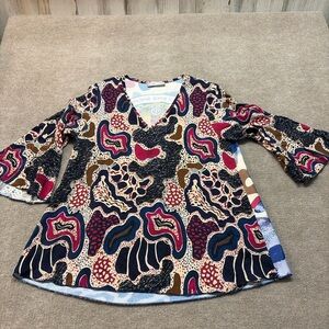 Tina Stephens Made in Italy “Peace is Always Beautiful” Boho Print Top 1755